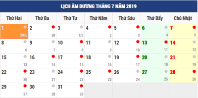 Lịch đào tạo tuần từ ngày 01-07 tháng 7 năm 2019