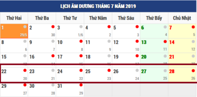 Lịch đào tạo tuần từ ngày 22-28 tháng 7 năm 2019